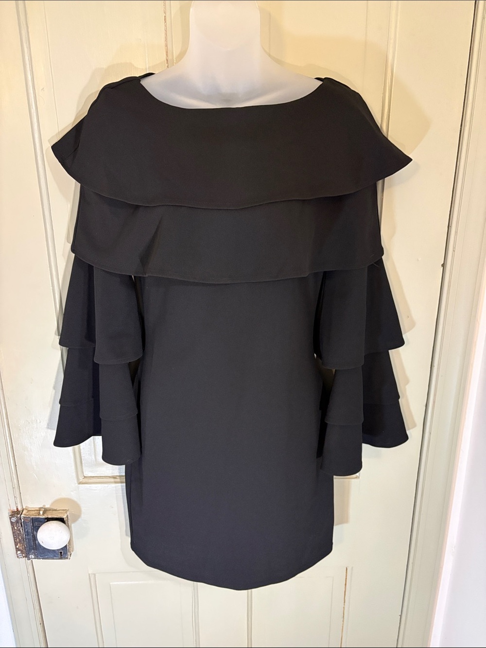 Giani Bini “Dorothy” Black Layered Ruffle Long-Sleeve Dress